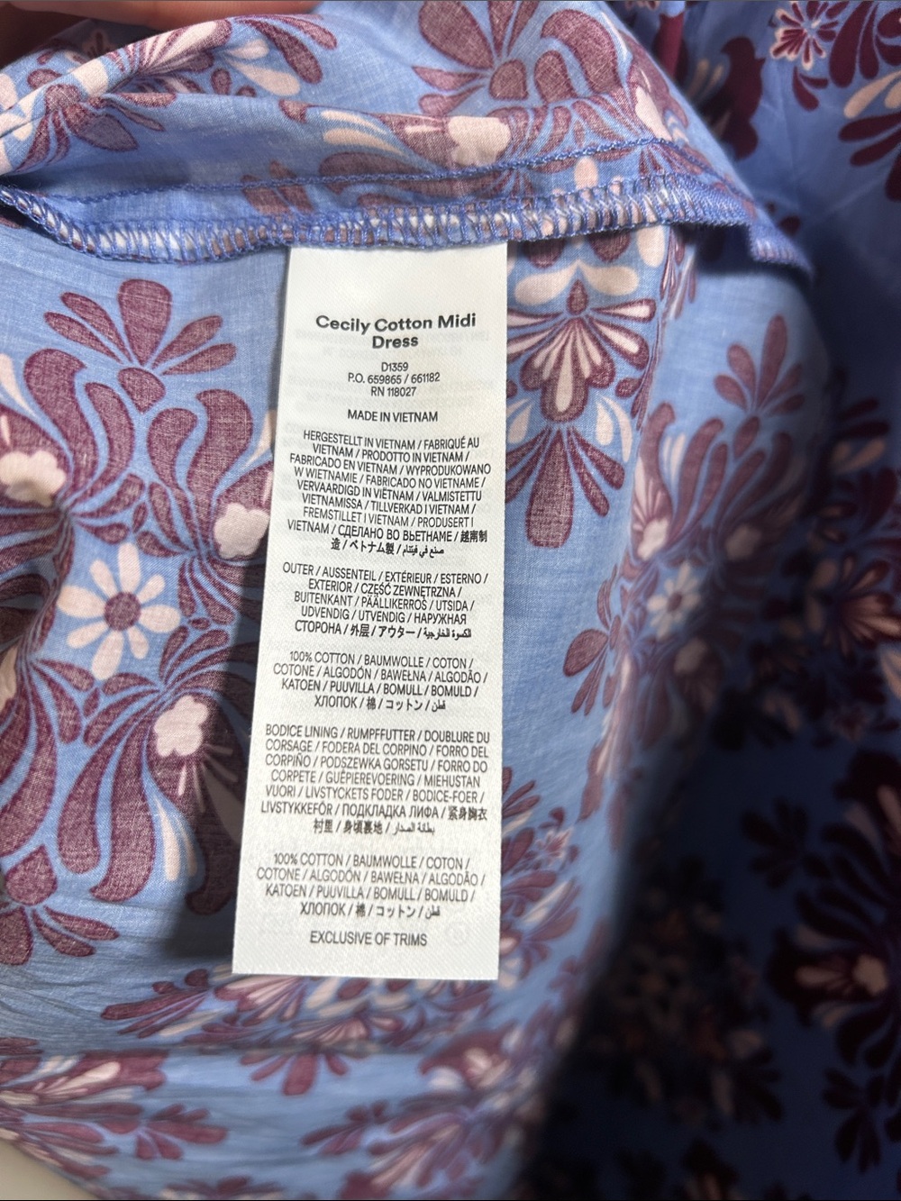 Boden Cecily Cotton Light Blue and Purple Floral Tiered Maxi Dress - Picture 14 of 14